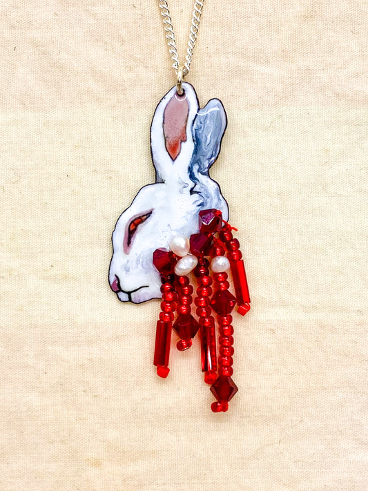 Petite Albino Bloody Bunny Head Necklace