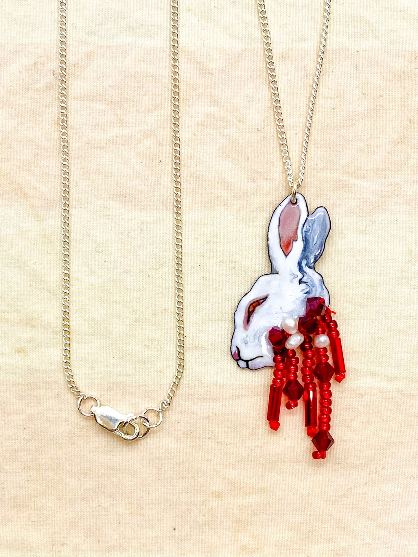 Petite Albino Bloody Bunny Head Necklace