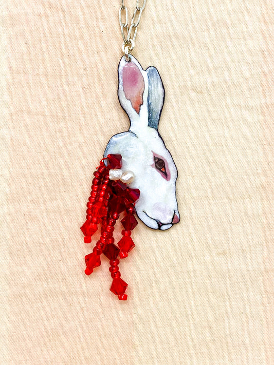 Albino Bloody Hare Head Necklace