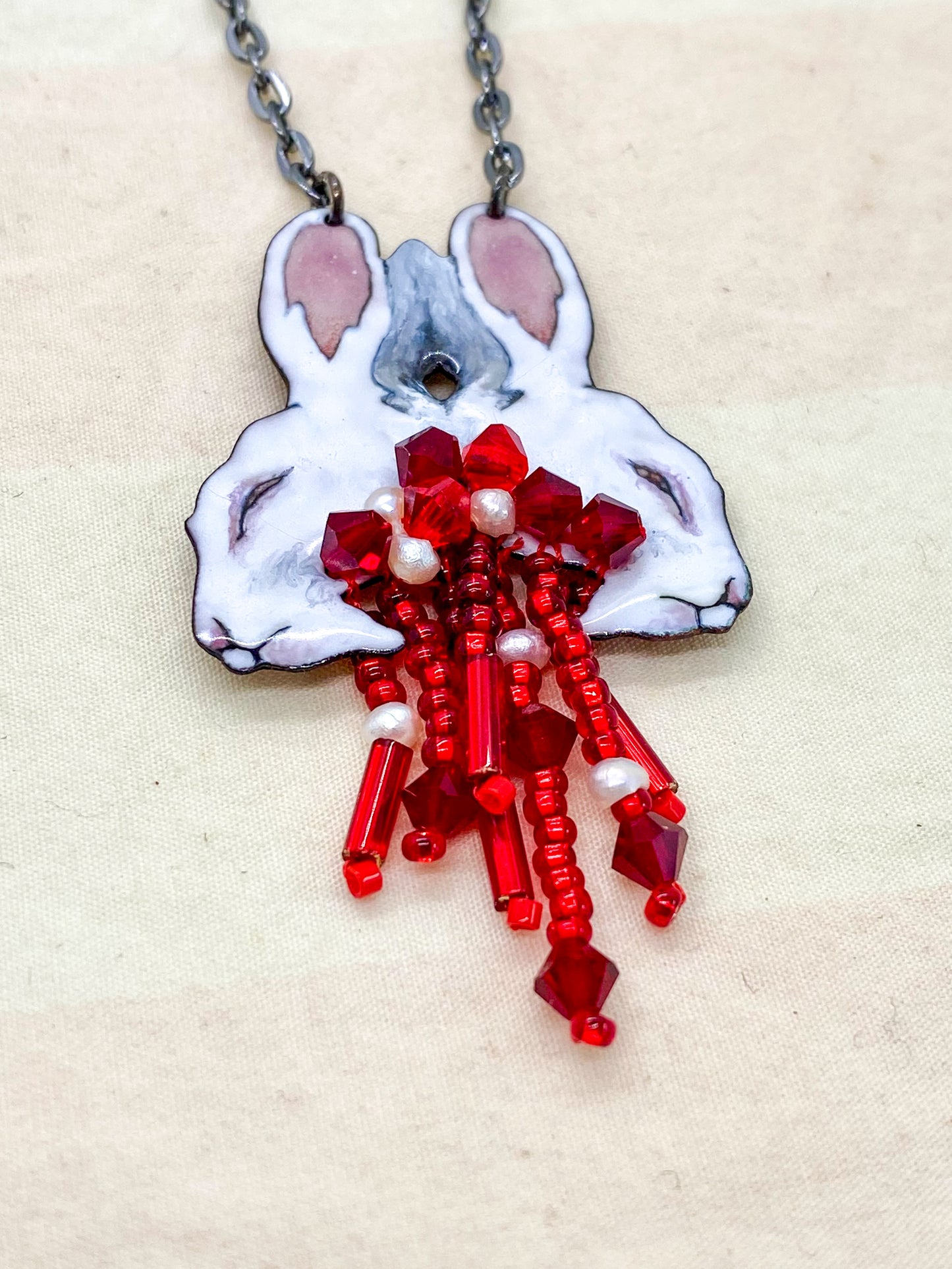 Petite Conjoined Albino Rabbit Necklace