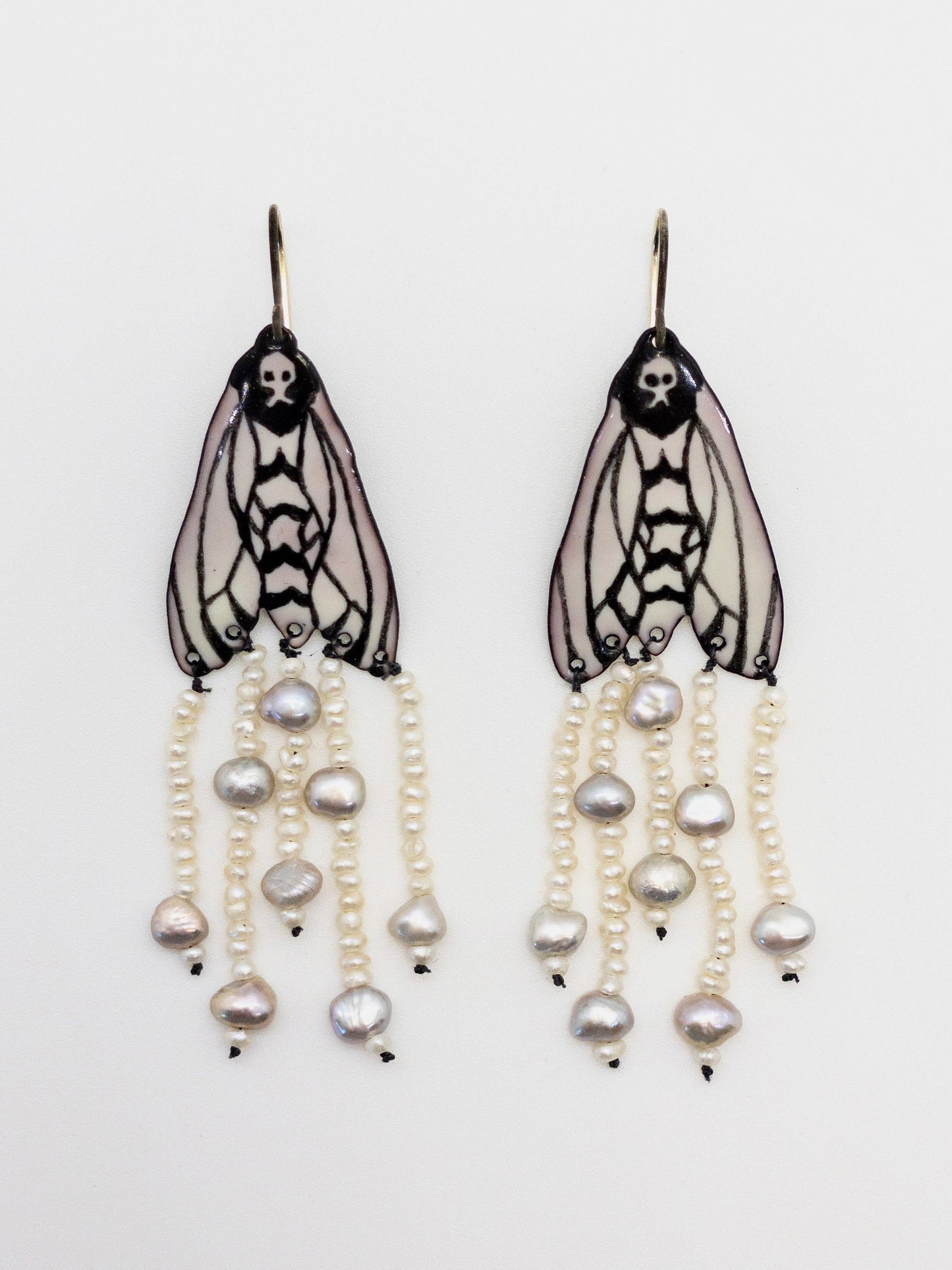 Cascading Pearl Death's Head Moth Earrings