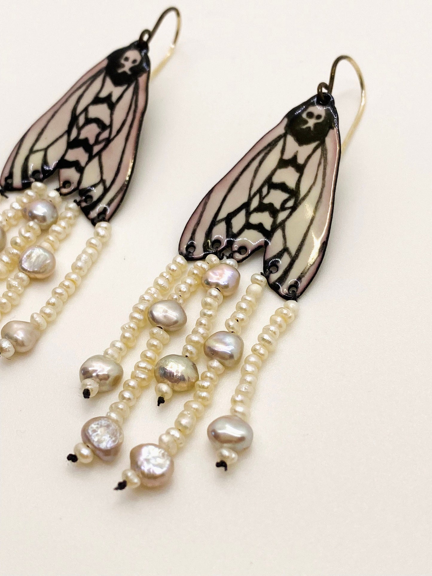 Cascading Pearl Death's Head Moth Earrings