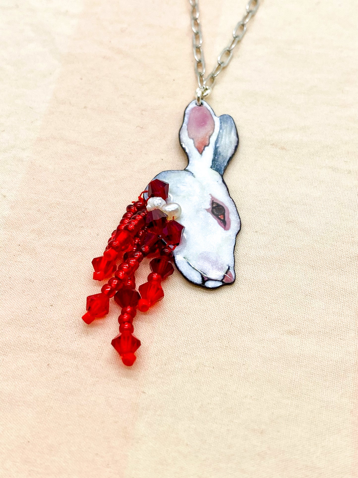 Bloody Albino Hare Head Necklace