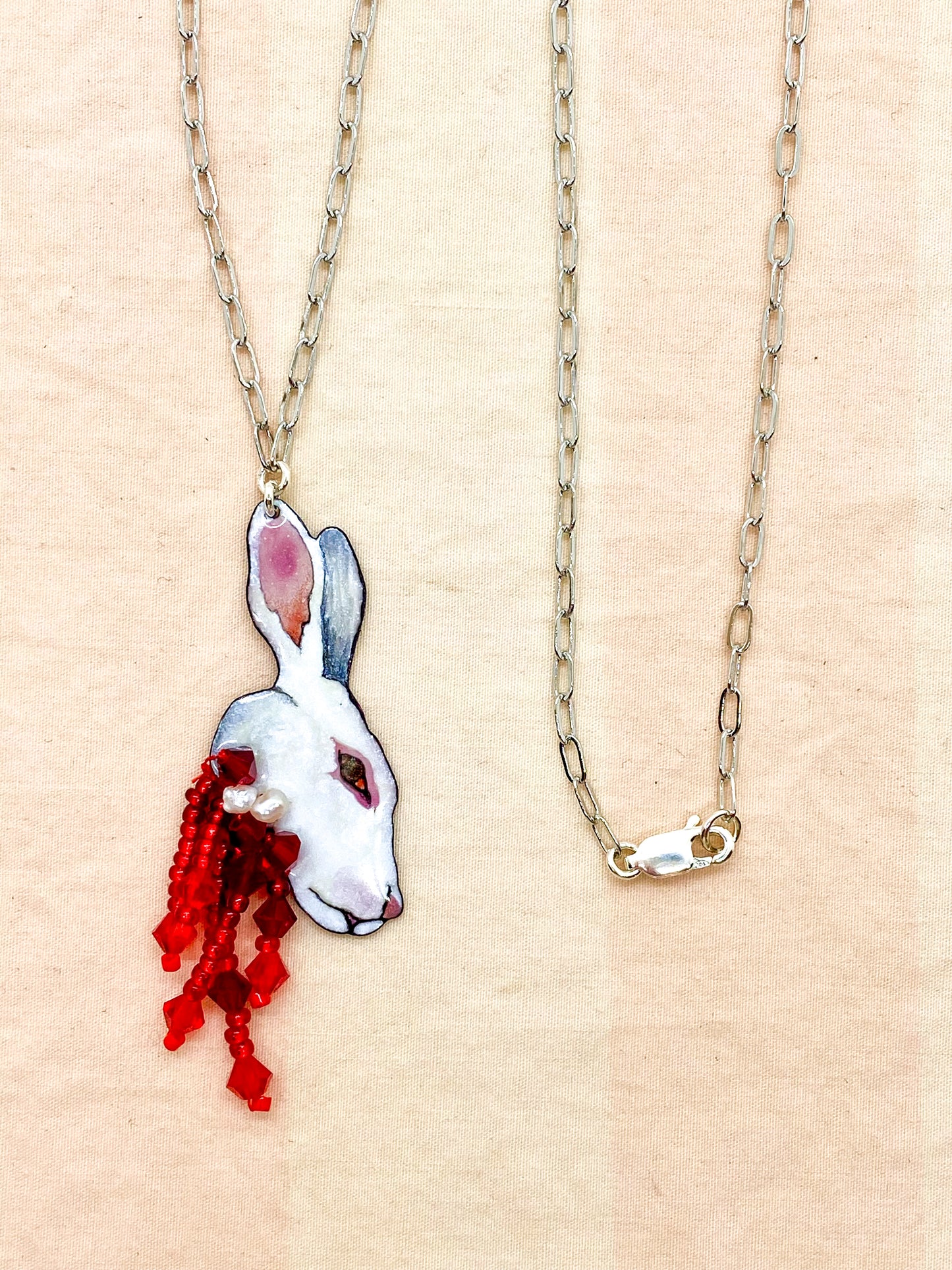 Bloody Albino Hare Head Necklace