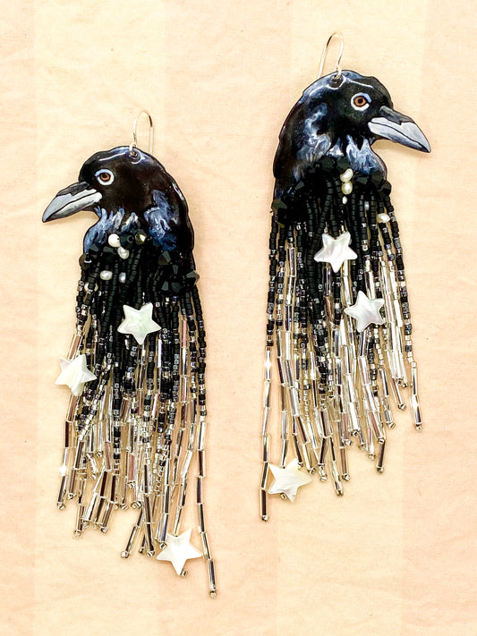 Starry Night Raven Earrings