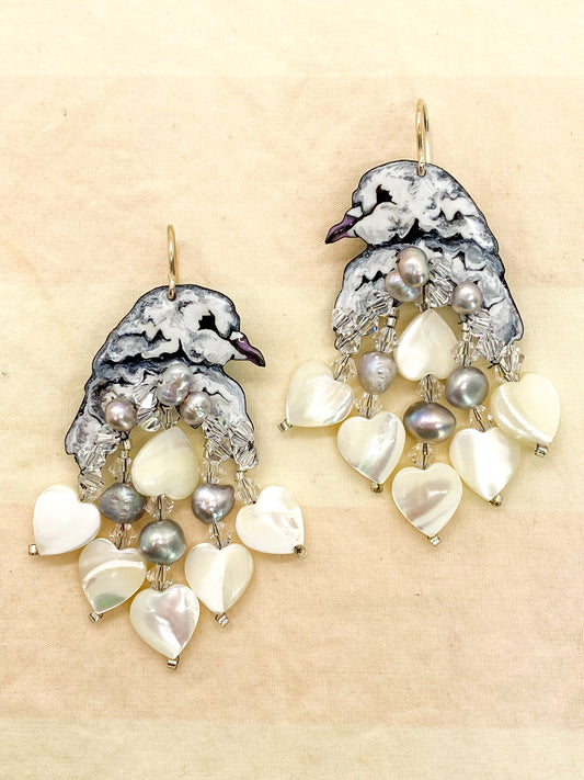 Snowy Day Pigeon Earrings