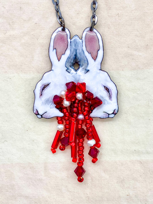 Petite Conjoined Albino Rabbit Necklace