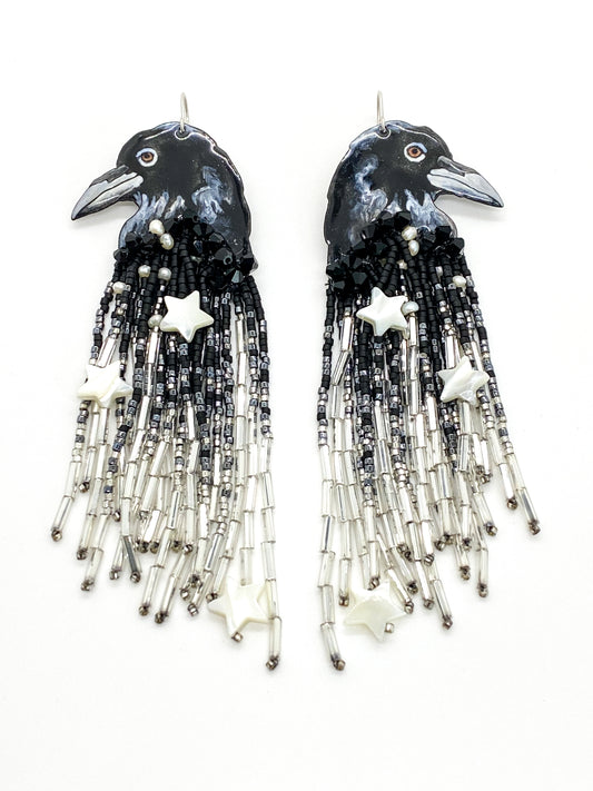 Starry Night Raven Earrings